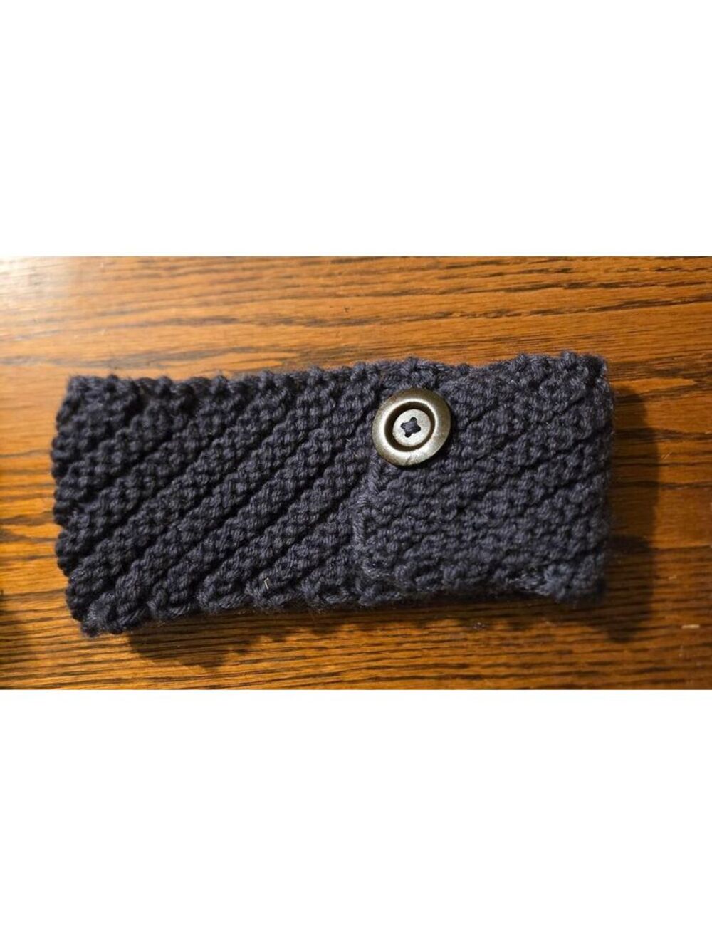 Handmade Black Crochet Knit Ear Warmer Headband Button Detail Winter Accessory